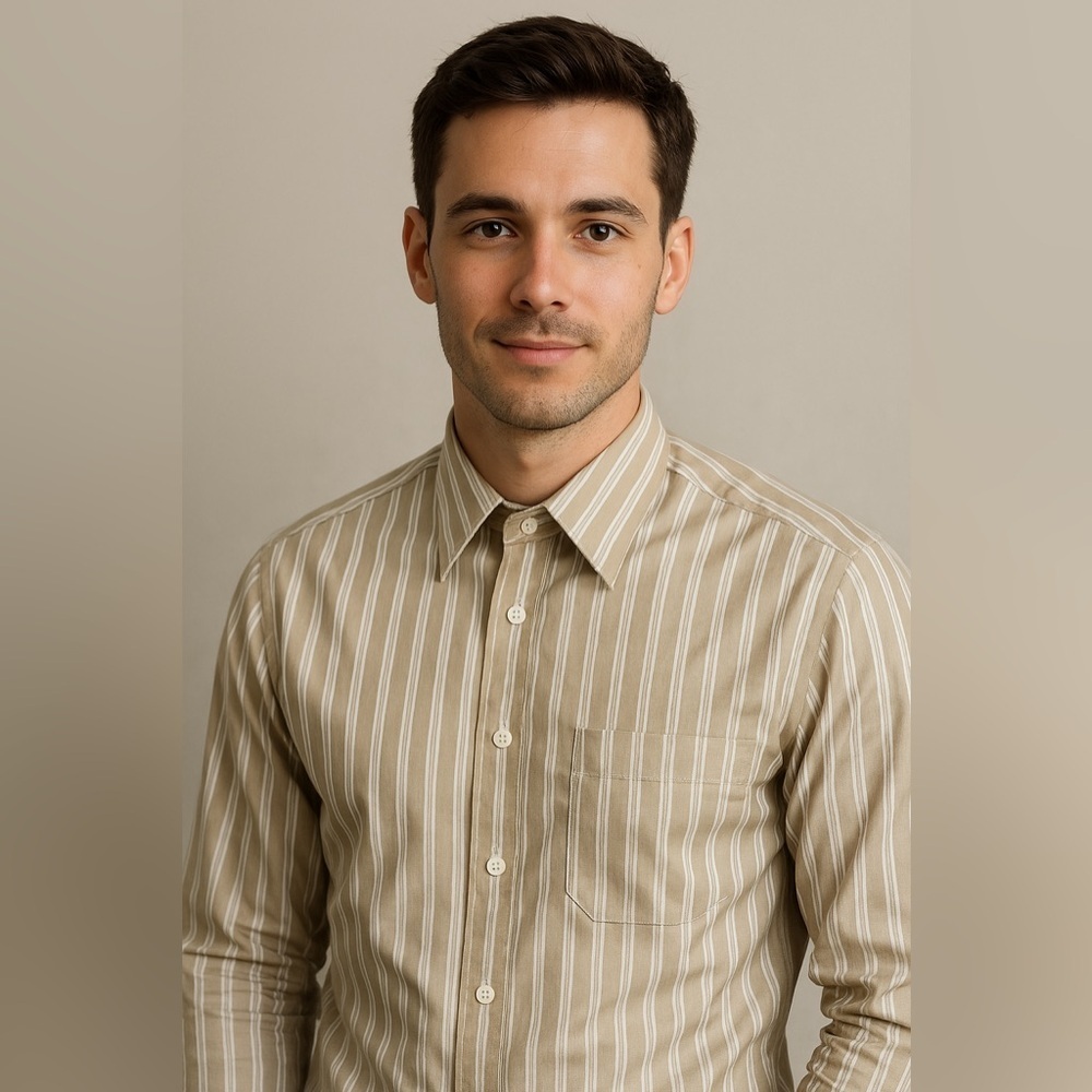 Giorgio Armani Long Sleeve Button-Down Shirt - Beige Striped - Size 15.5/32/33
